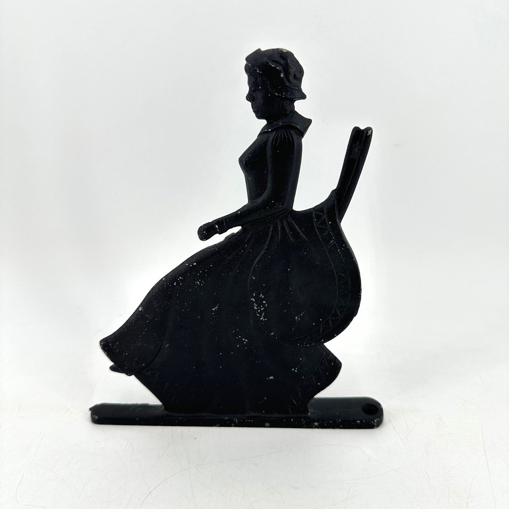 Vintage Cast Iron Colonial Woman Silhouette Doorstop Black Metal‎ Folk Art Decor